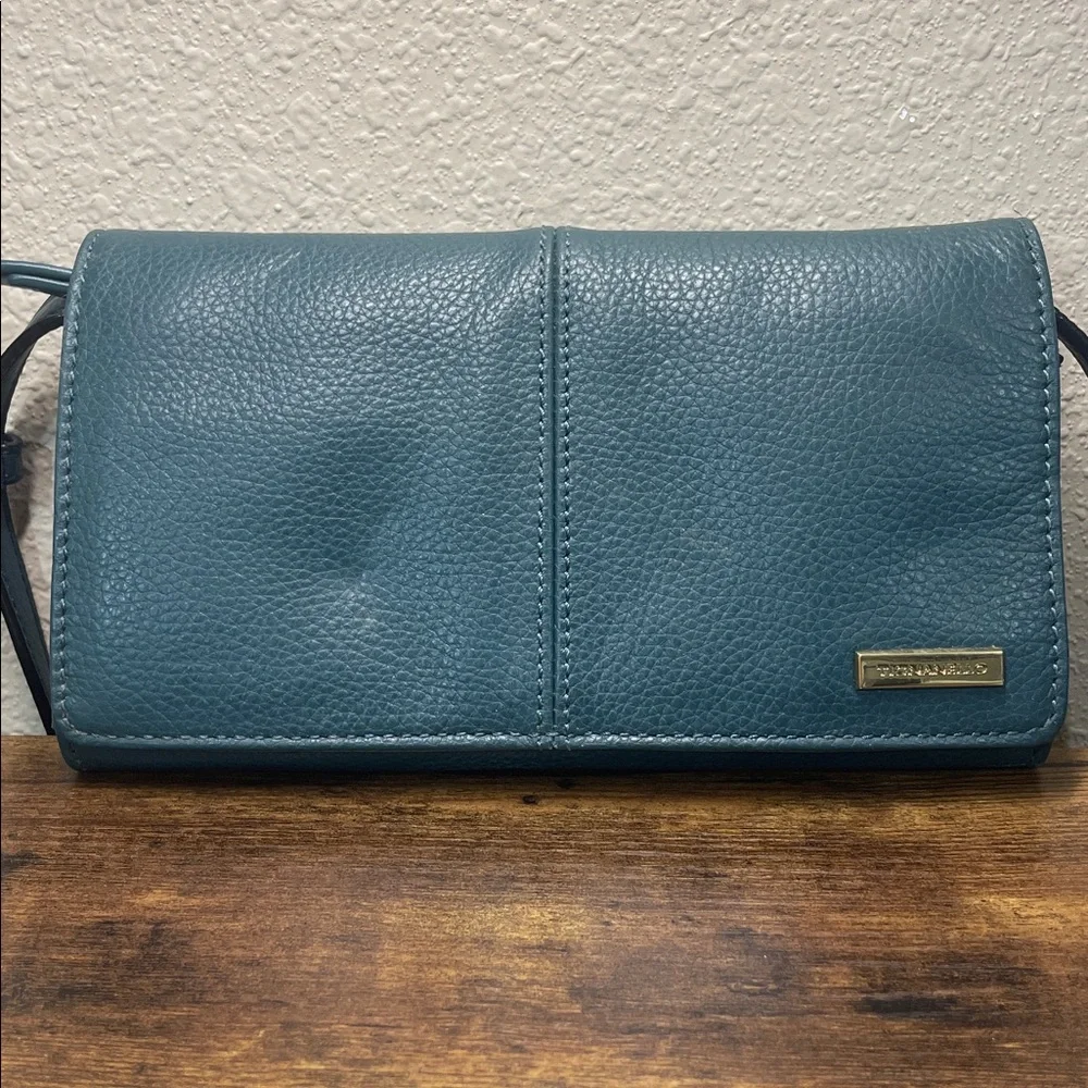 Tignanello Deep Teal Green Pebbled Leather Small Wallet Bag